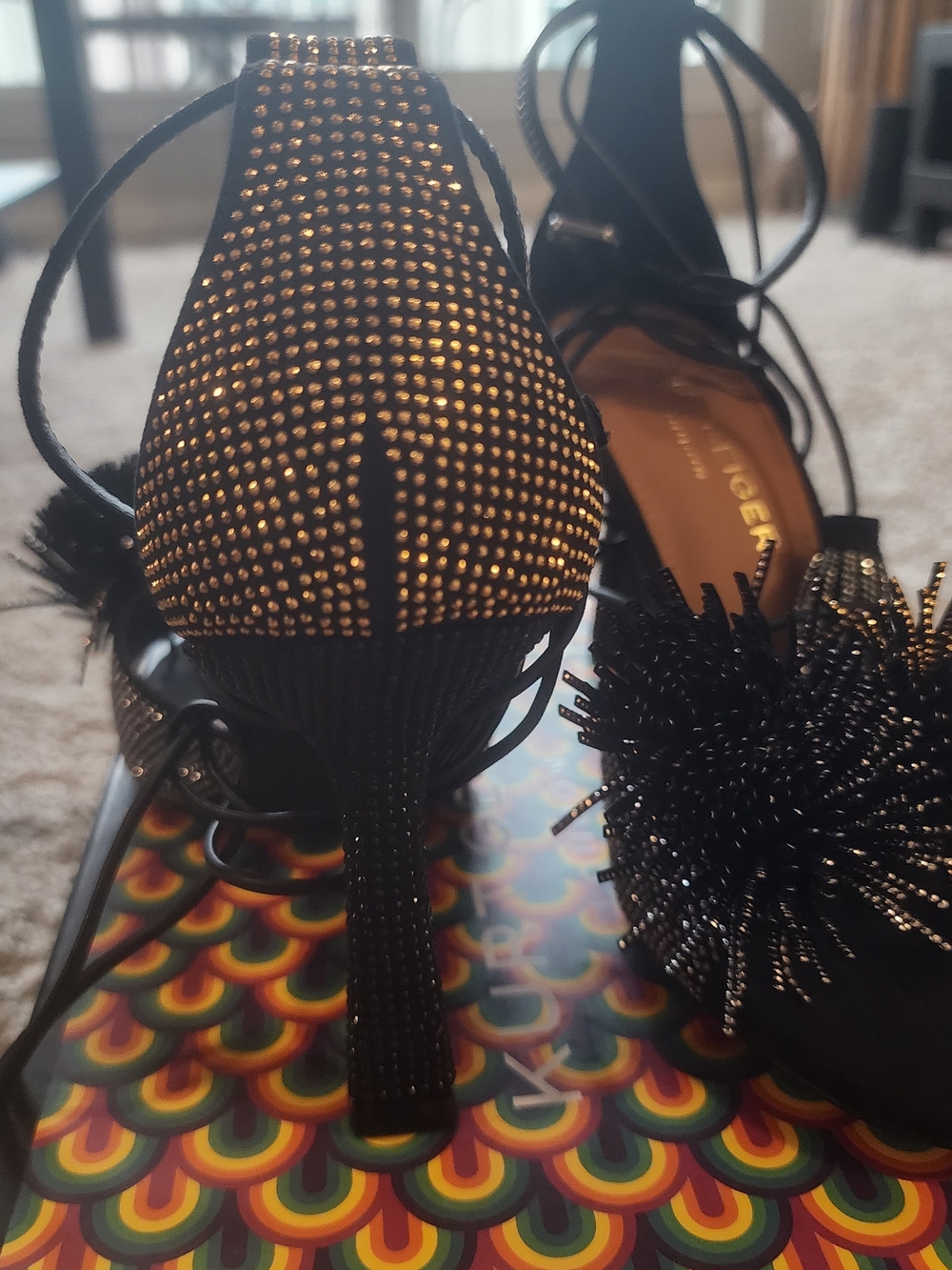 Kurt Geiger Black Pom-Pom Embellished Lace-Up Heels - Picture 11 of 11